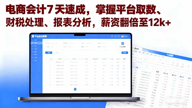 电商会计7天速成，掌握平台取数、财税处理、报表分析，薪资翻倍至12k+-HeiMiGe