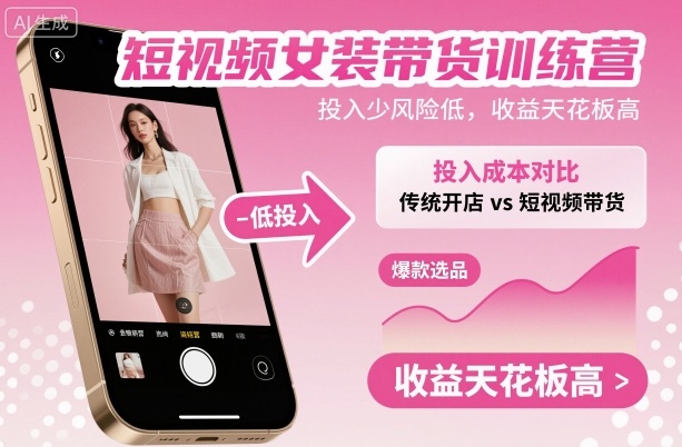 短视频女装带货训练营，投入少风险低，收益天花板高-HeiMiGe
