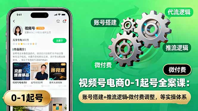 视频号电商0-1起号全案课：账号搭建+推流逻辑+微付费调整，等实操体系-HeiMiGe
