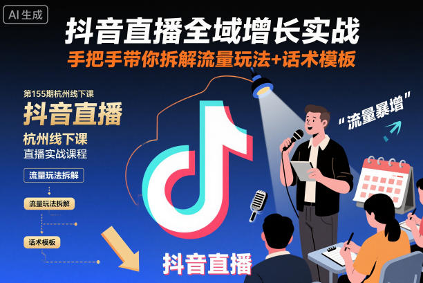 抖音直播全域增长实战第155期杭州线下课，手把手带你拆解流量玩法+话术模板-HeiMiGe