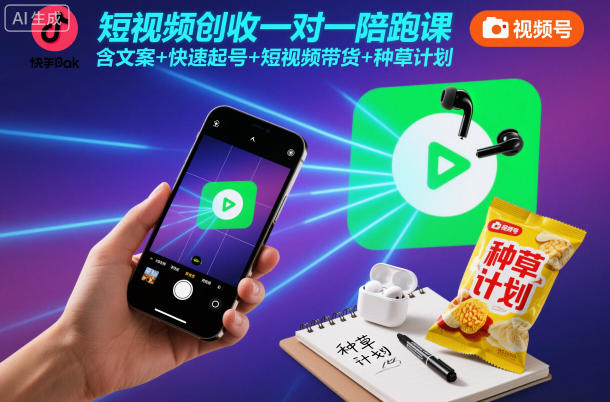 短视频创收一对一陪跑课，含文案+快速起号+短视频带货+种草计划-黑密阁