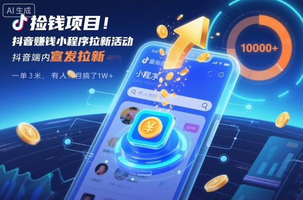 捡钱项目！抖音賺钱小程序拉新活动，抖音端内宣发拉新，一单3米，有人半个月搞了1W+-黑密阁