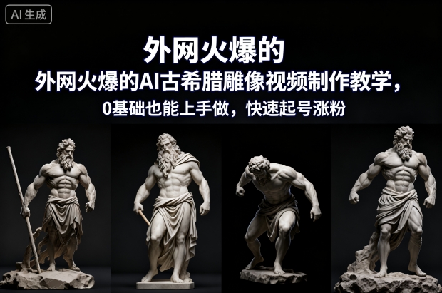 外网火爆的AI古希腊雕像视频制作教学，0基础也能上手做，快速起号涨粉-黑密阁