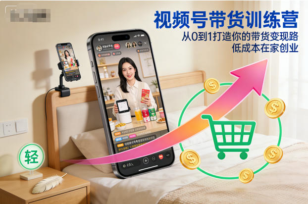 视频号带货训练营,从0到1打造你的带货变现路,低成本在家创业-黑密阁