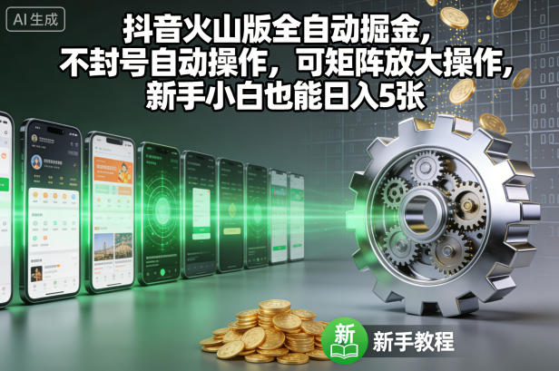 抖音火山版全自动掘金，不封号自动操作，可矩阵放大操作，新手小白也能日入5张【揭秘】-黑密阁