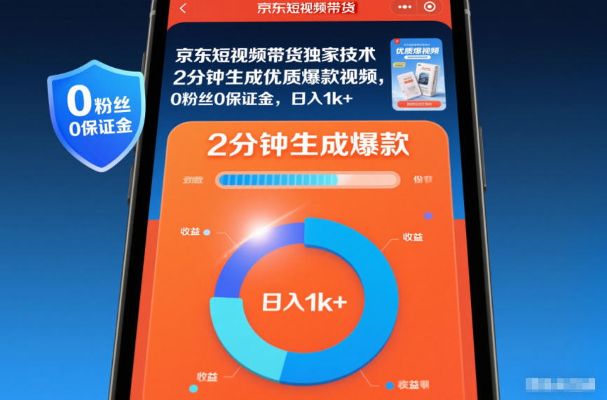 京东短视频带货独家技术，2分钟生成一条优质爆款视频，0粉丝0保证金，日入1k+【揭秘】-黑密阁