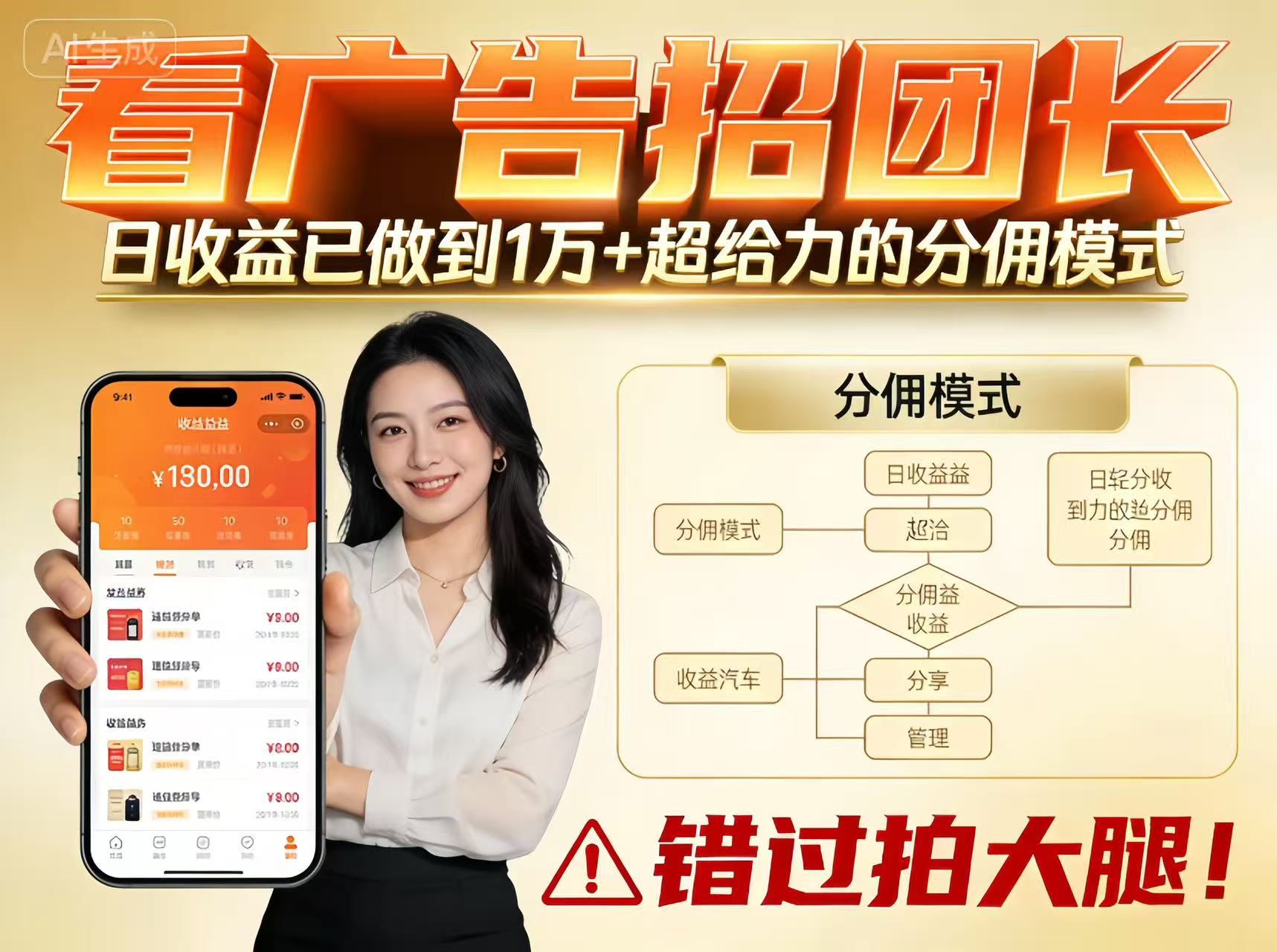 看广告招团长，团队收益已做到日入1万，分佣模式超给力，错过拍大腿-黑密阁