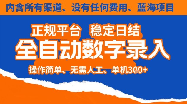 全自动数字录入,单机日入3张+,内含所有渠道全程免费零成本,操作简单可矩阵开干【揭秘】-黑密阁