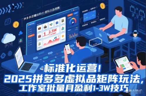 标准化运营!2025拼多多虚拟品矩阵玩法,工作室批量月盈利1-3W技巧【揭秘】-黑密阁