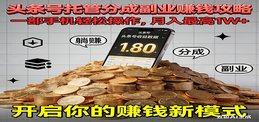 全程托管今日头条，一部手机就可以开干，最高躺赚1W+-黑密阁