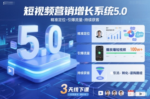 短视频营销增长系统5.0，精准定位-引爆流量-持续获客，3天线下课(音频+图片)-黑密阁
