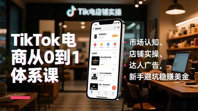 TikTok电商从0到1体系课，市场认知、店铺实操、达人广告，新手避坑稳赚美金-黑密阁
