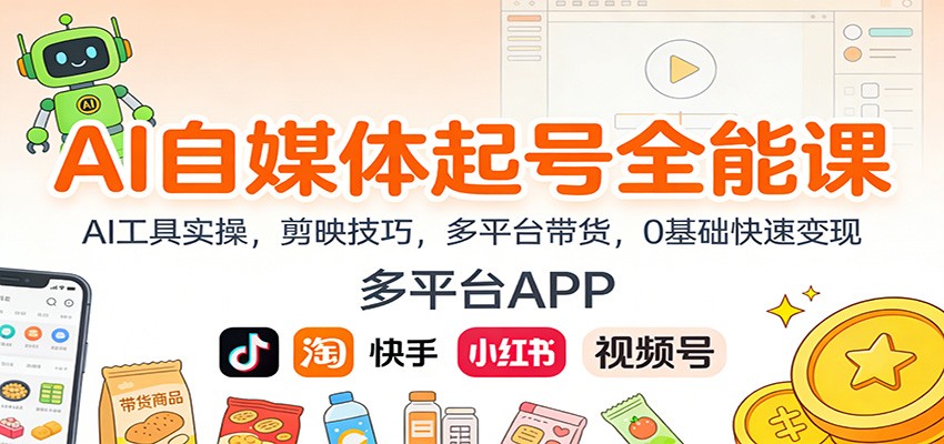 AI自媒体起号全能课：AI工具实操，剪映技巧，多平台带货，0基础快速变现-黑密阁