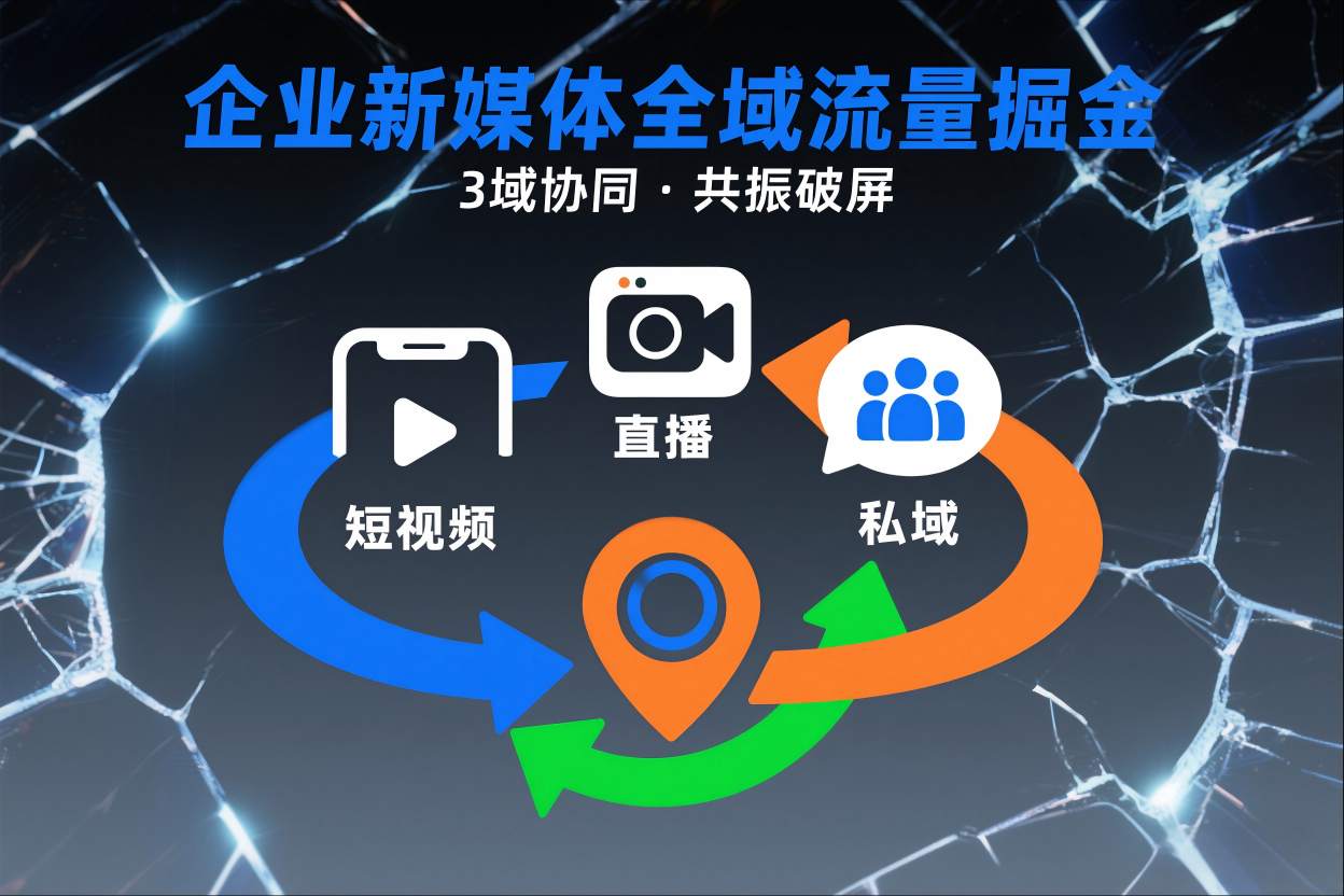 短视频全域商业模式，企业新媒体全域流量掘金，3域协同，共振破屏，短视频-直播-私域-地域-黑密阁