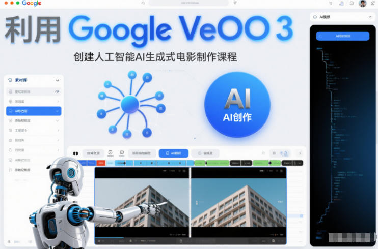 利l用Google Veo 3创建人工智能AI生成式电影制作课程，使用人工智能的力量创建令人惊叹的视频-黑密阁
