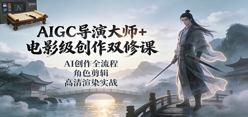 AIGC导演大师+电影级创作双修课：AI创作全流程、角色剪辑、高清渲染实战-黑密阁