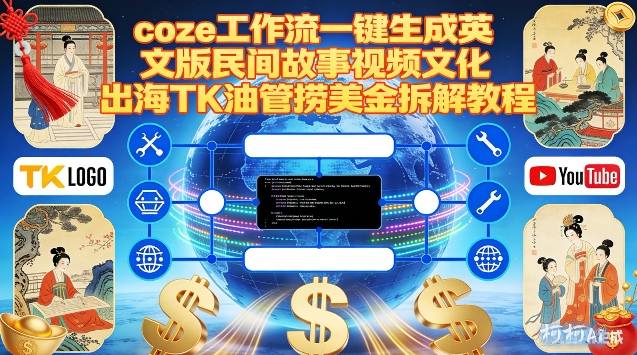 Coze扣子工作流一键生成英文版民间故事视频，文化出海TK油管捞美金拆解教程-黑密阁