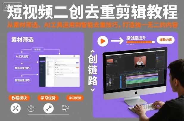 短视频二创去重剪辑教程，从素材筛选、AI工具运用到智能去重技巧，打造独一无二的内容-黑密阁
