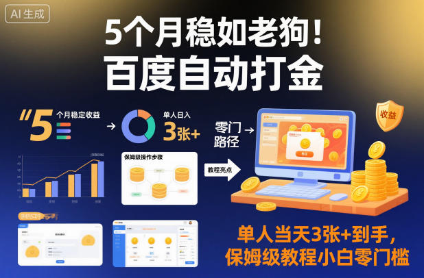 5个月稳如老狗！百度自动打金，单人当天3张+到手，保姆级教程小白零门槛【揭秘】-黑密阁