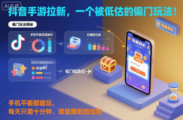 抖音手游拉新，一个被低估的偏门玩法！手机平板都能玩，每天只需十分钟，就能賺取四位数【揭秘】-黑密阁
