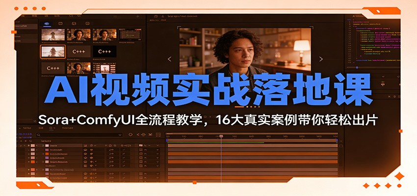AI视频实战落地课：Sora+ComfyUI全流程教学，16大真实案例带你轻松出片-黑密阁