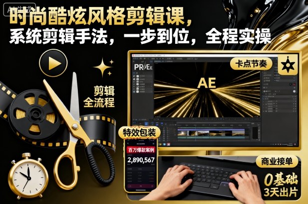 时尚酷炫风格剪辑课,系统剪辑手法,一步到位,全程实操-黑密阁