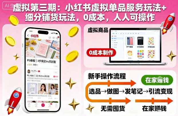 虚拟第三期：小红书虚拟单品服务玩法+细分铺货玩法，0成本，人人可操作-黑密阁