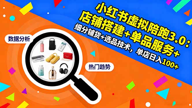 小红书虚拟陪跑3.0：店铺搭建+单品服务+细分铺货+选品技术，单店日入100+-黑密阁