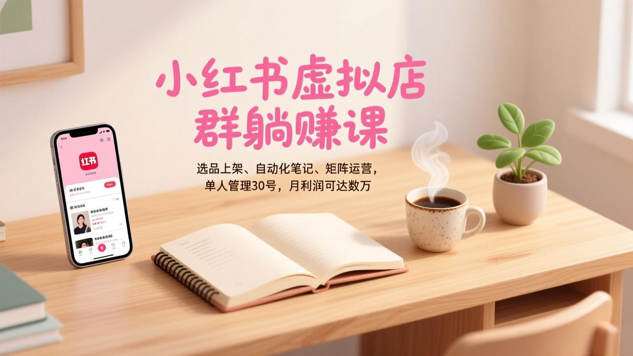 小红书虚拟店群躺赚课，选品上架、自动化笔记、矩阵运营，单人管理30号，月利润可达数万-黑密阁
