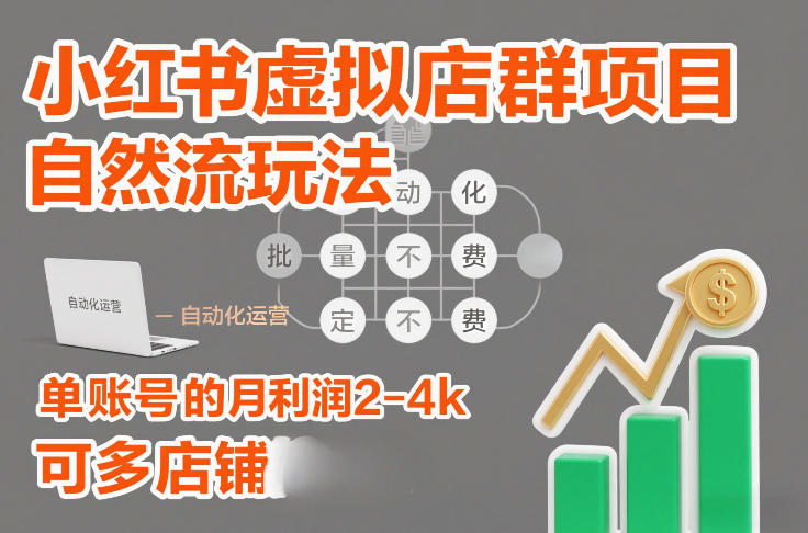 小红书虚拟店群项目，自然流玩法，批量自动化，稳定不费号，单账号的月利润2-4k，可多店矩阵-黑密阁