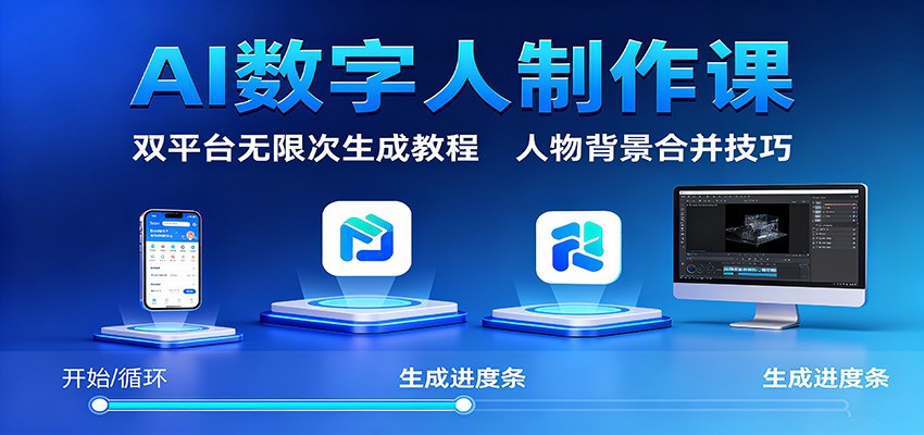 AI数字人制作课：双平台无限次生成教程，人物背景合并技巧-黑密阁