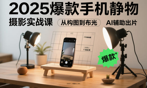 2025爆款手机静物摄影实战课，从构图到布光，不用贵设备，AI辅助出片-黑密阁