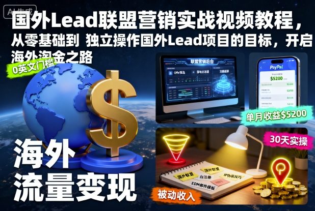 国外Lead联盟营销实战视频教程,从零基础到独立操作国外Lead项目的目标,开启海外淘金之路-黑密阁