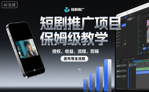 短剧推广项目保姆级教学，授权、收益、流程、剪辑，发布等全流程-黑密阁