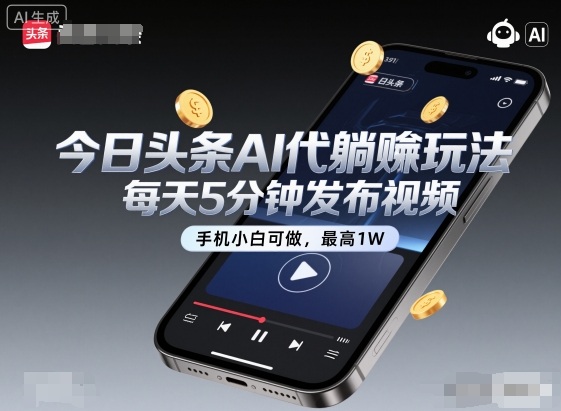 今日头条AI代躺賺玩法，每天5分钟发布视频，手机小白可做，最高1W+【揭秘】-黑密阁