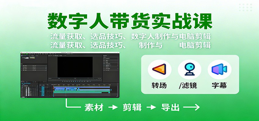 数字人变现实战课：流量获取、选品技巧、数字人制作与电脑剪辑-黑密阁
