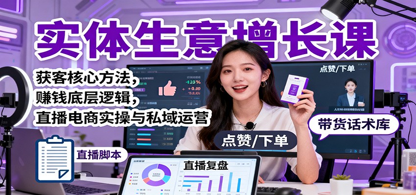 实体生意增长课：获客核心方法，赚钱底层逻辑，直播电商实操与私域运营-黑密阁