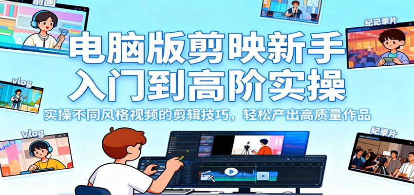 电脑版剪映新手入门到高阶实操,实操不同风格视频的剪辑技巧,轻松产出高质量作品-黑密阁