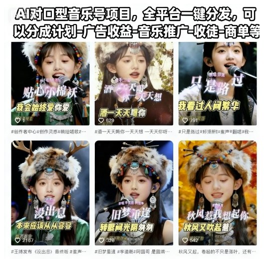 AI对口型音乐号项目，全平台一键分发，可以分成计划-广告收益-音乐推广-收徒-商单等-黑密阁