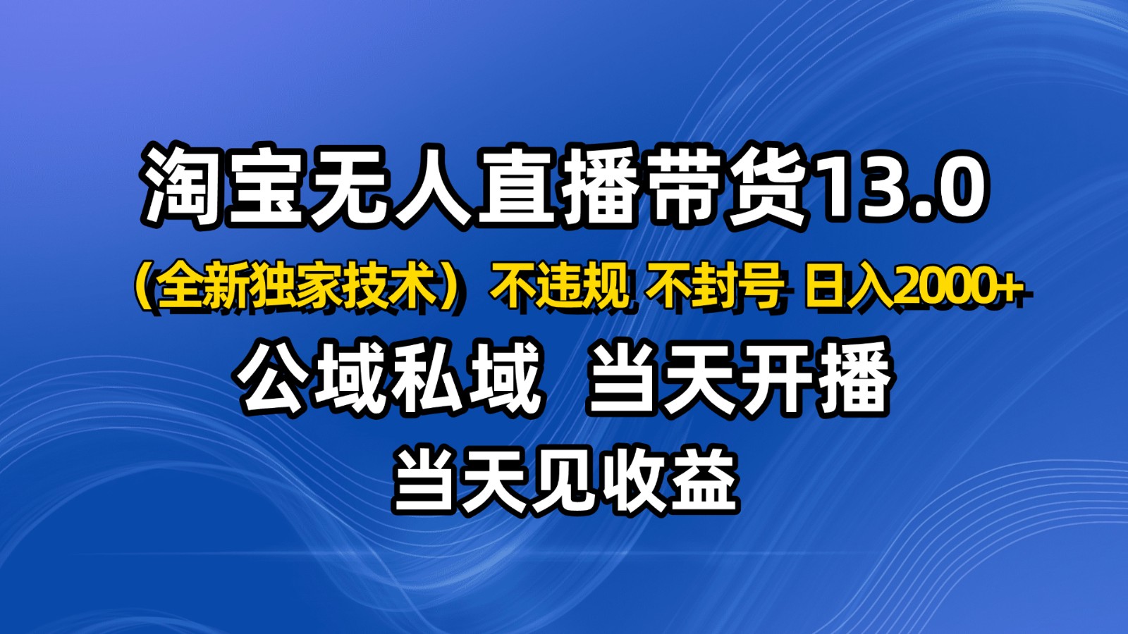 淘宝无人直播13.0，公域私域技术，不封号，不违规 布局下半年旺季赛道，日入2000+-黑密阁