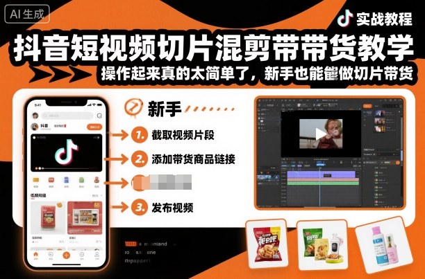 抖音短视频切片混剪带货教学，操作起来真的太简单了，新手也能做切片带货-黑密阁
