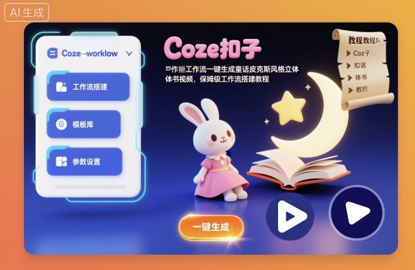 Coze扣子工作流一键生成童话皮克斯风格立体书视频，保姆级工作流搭建教程-黑密阁