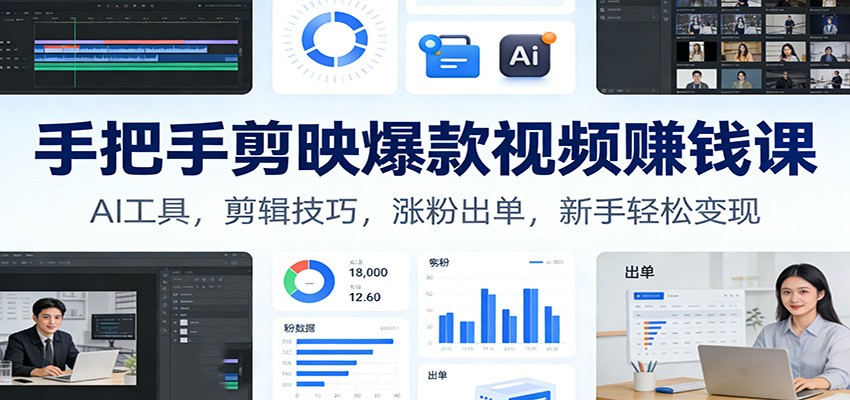 手把手剪映爆款视频赚钱课：AI工具，剪辑技巧，涨粉出单，新手轻松变现-黑密阁