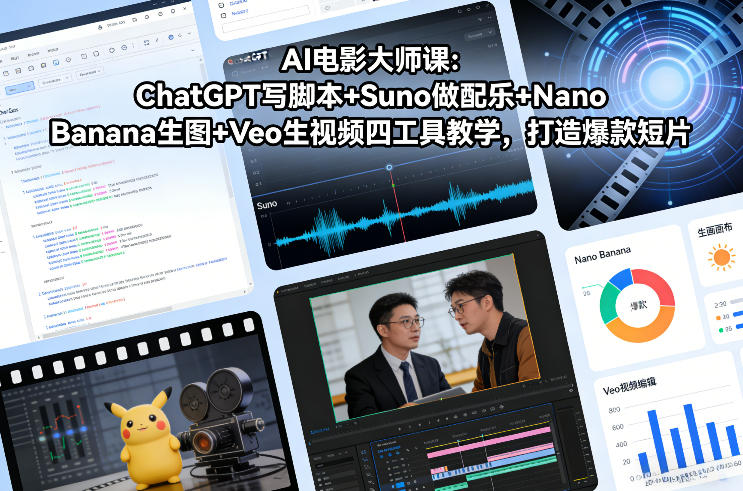 AI电影大师课：ChatGPT写脚本+Suno做配乐+Nano Banana生图+Veo生视频，打造爆款短片-黑密阁