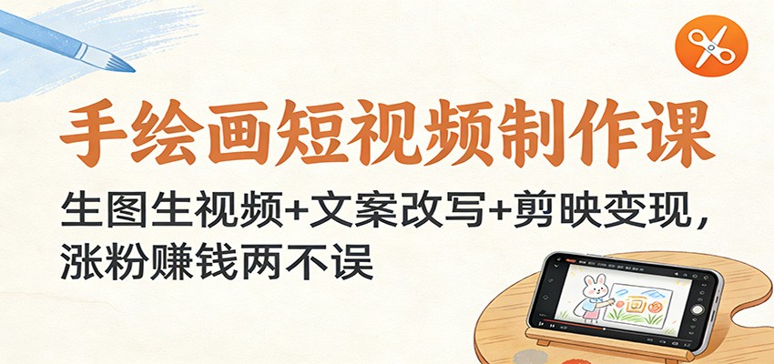 手绘画短视频制作课：生图生视频+文案改写+剪映变现，涨粉赚钱两不误-黑密阁