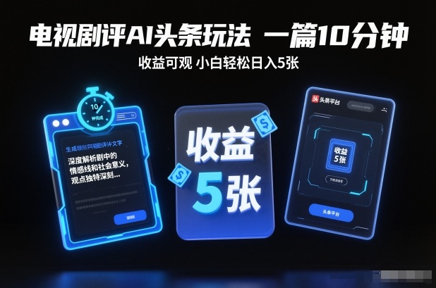 电视剧评AI头条玩法，一篇10分钟，收益可观，小白轻松日入5张+【独家】-黑密阁