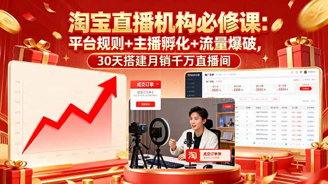 淘宝直播机构必修课：平台规则/主播孵化/流量爆破,30天搭建月销千万直播间-黑密阁