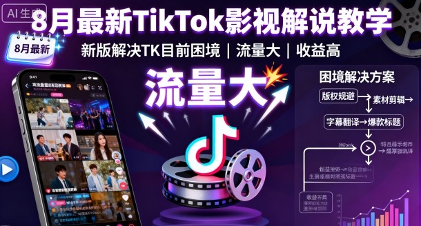 8月最新TikTok影视解说教学，新版解决TK目前困境，流量大，收益高-黑密阁