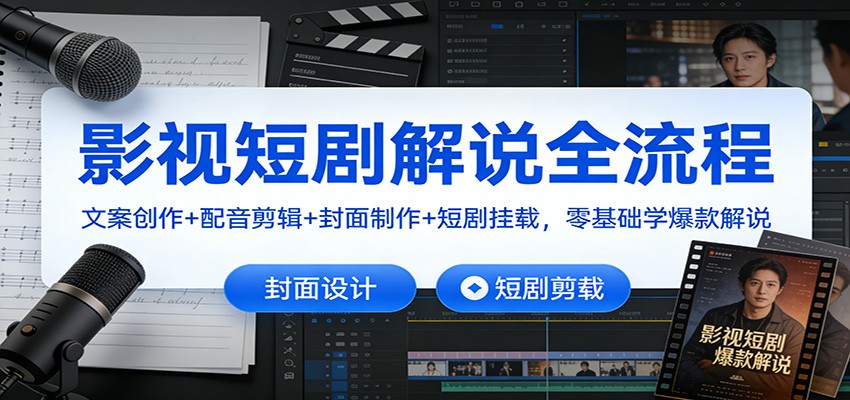 影视短剧解说全流程：文案创作+配音剪辑+封面制作+短剧挂载，零基础学爆款解说-黑密阁