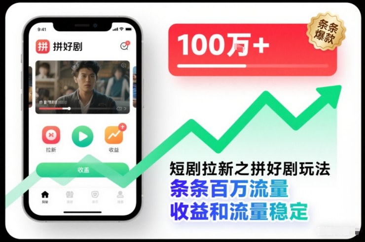 短剧拉新之拼好剧玩法，条条百万流量，收益和流量稳定-黑密阁